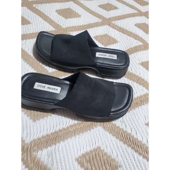Vintage STEVE MADDEN Y2K 90's Chunky Platform Black Sandals Slides SZ 9.5 - Picture 9 of 9